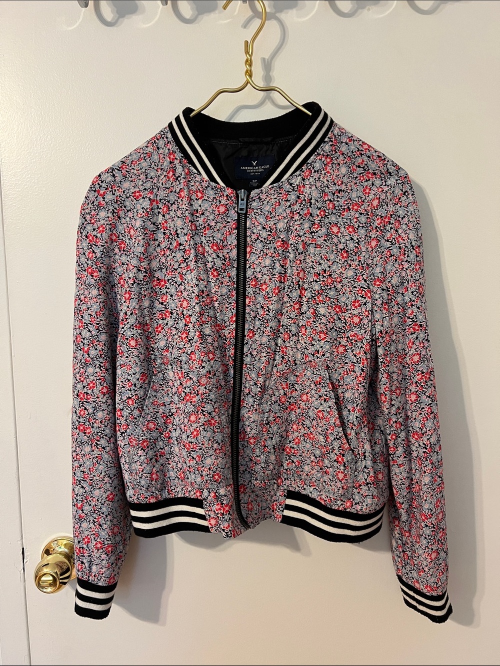 American Eagle Outfitters Floral Bomber Jacket - Pink, Black, White